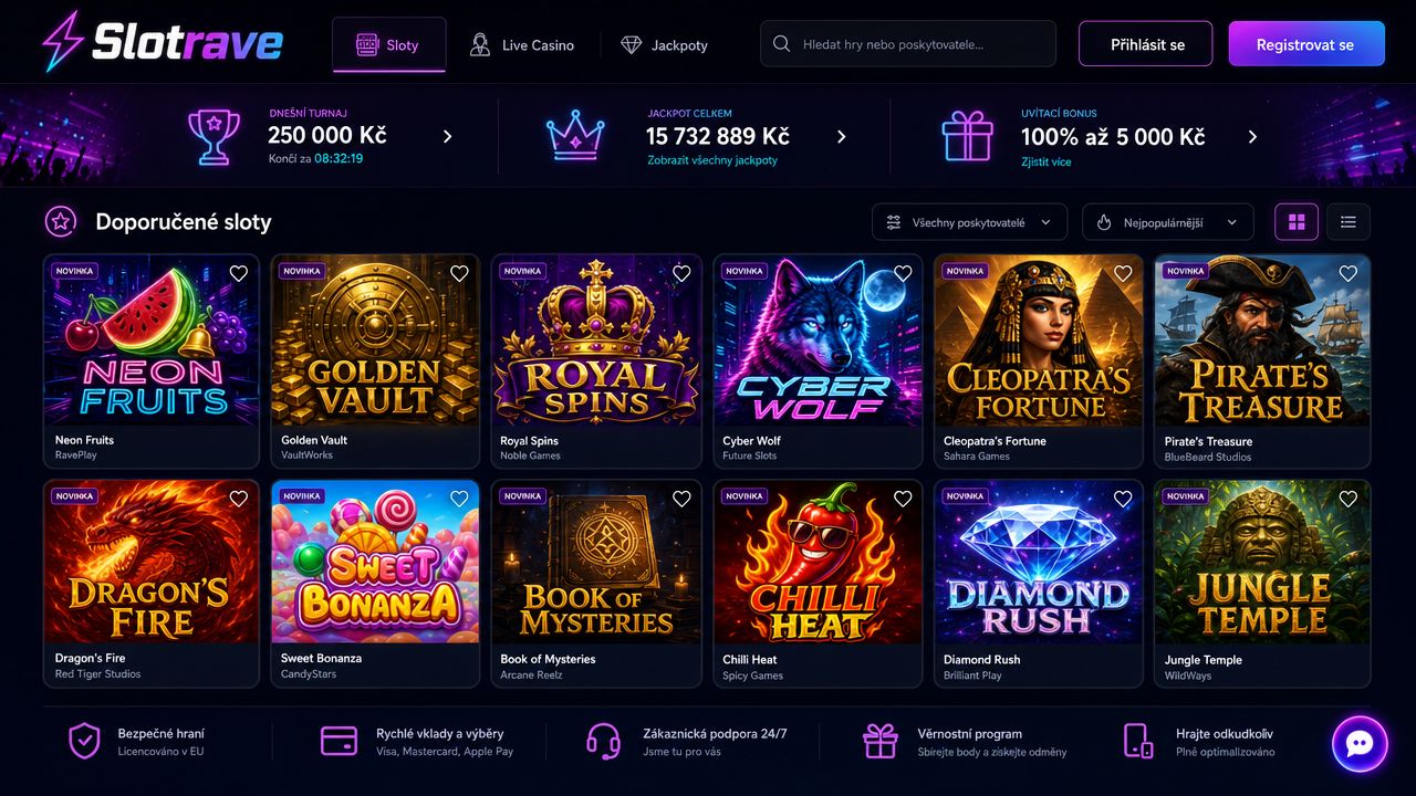Ukázka webové stránky online casina Slotrave