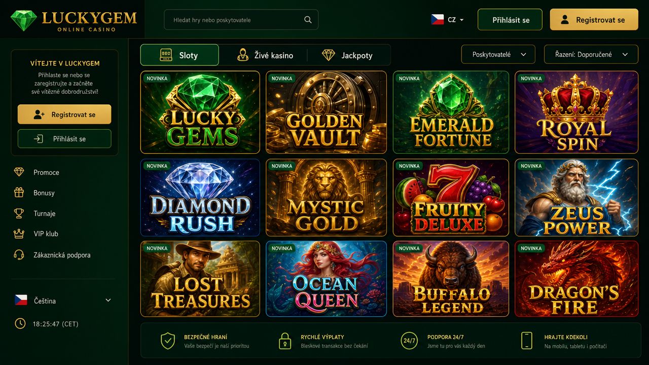 Náhled webové stránky online kasina Luckygem