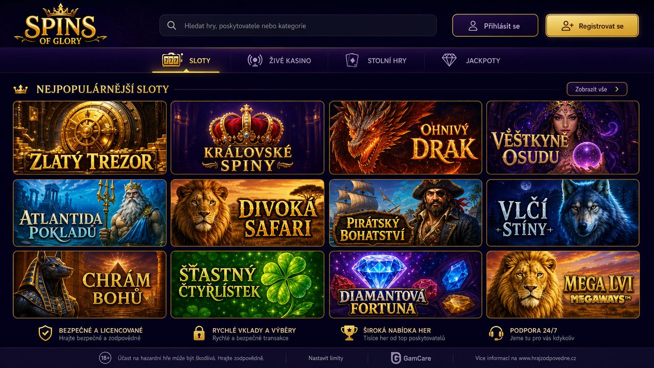 Ukázka webové stránky online kasina Spins of Glory