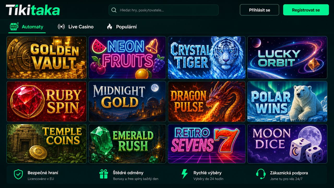 Náhled webové stránky online kasina Tikitaka